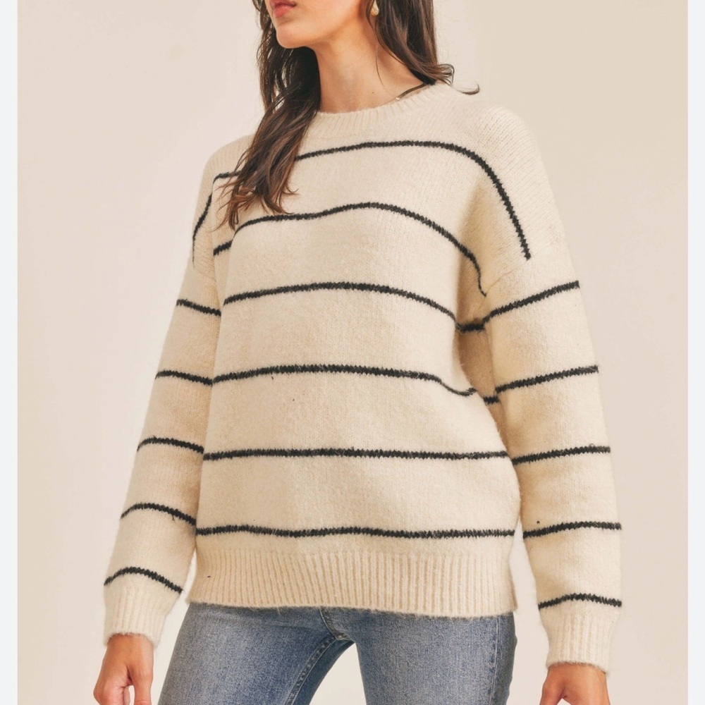 Lush Nordstrom Women’s Ivory Stripe Oversized Sweater Chic Cozy Pullover Large L